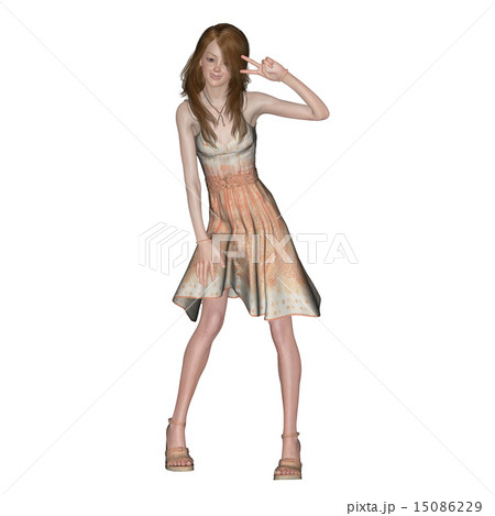 ポーズするサマードレスの女性 Perming 3dcgイラスト素材のイラスト素材