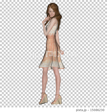 Posing summer dress female perming 3DCG illustration material Posing summer dress female perming 3DCG illustration material 15086230