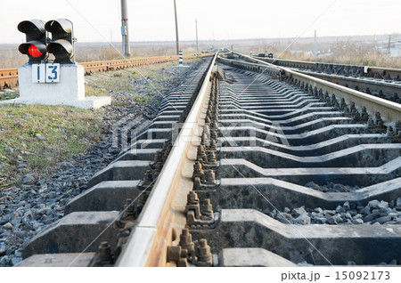 railway with stop signal lamp 15092173
