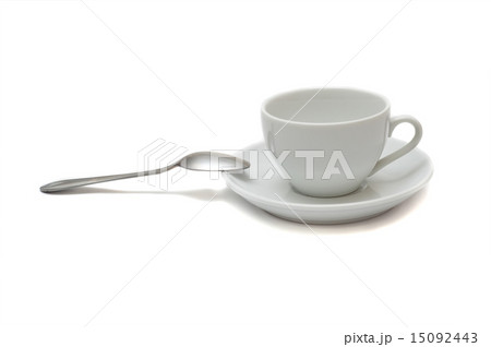 white cup with spoon and saucer isolated white cup with spoon and saucer isolated 15092443