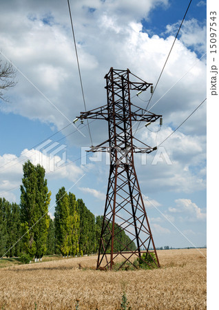power transmission tower on field power transmission tower on field 15097543