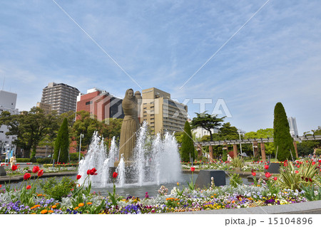 山下公園の噴水 水の守護神像 の写真素材