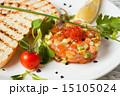 Salmon Tartar  light background. Starter close up 15105024