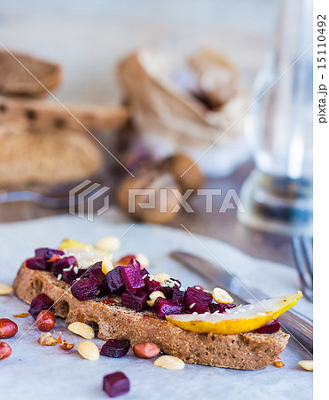 sandwich with beets, walnuts and pear black bread sandwich with beets, walnuts and pear black bread 15110492