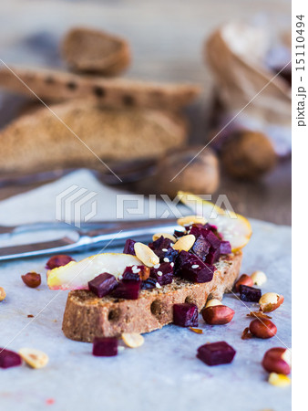 sandwich with beets, walnuts and pear black bread sandwich with beets, walnuts and pear black bread 15110494