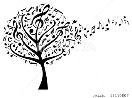 music tree with flying notes, vector 15110807