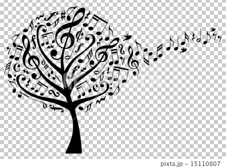 music tree with flying notes, vector 15110807