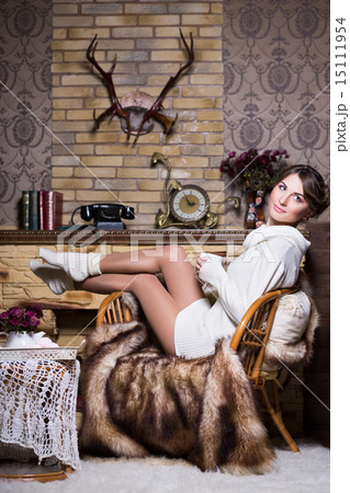 Sexy woman in white socks and sweater 15111954