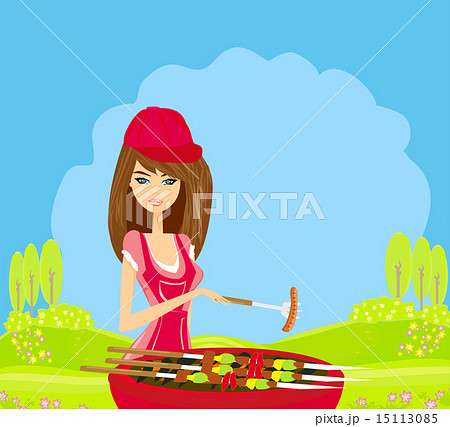 Woman cooking on a grill 15113085
