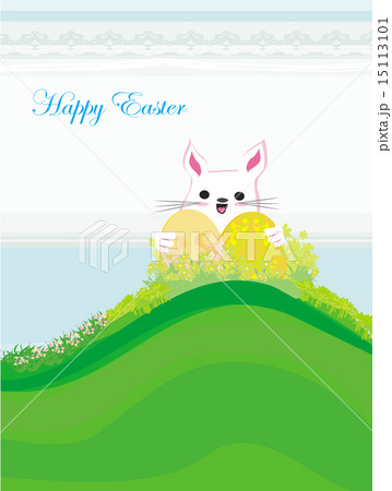 Illustration of happy Easter bunny carrying egg 15113101