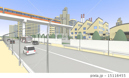 工場と電車と車道 工場と電車と車道 15116455