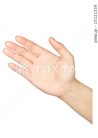 Women hand hold on to a gadget on white background 15121336