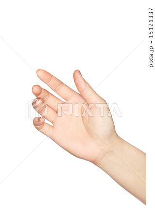 Women hand hold on to a gadget on white background 15121337