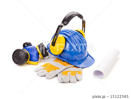 Blue safety helmet with earphones Blue safety helmet with earphones 15122565