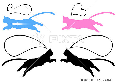飛ぶ 走る猫のシルエットのイラスト素材 15126881 Pixta