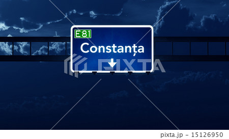 Constanta Romania Highway Road Sign at Night 15126950