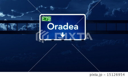 Oradea Romania Highway Road Sign at Night 15126954