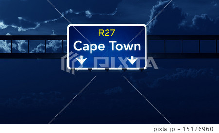 Cape Town South Africa Highway Road Sign at Night 15126960