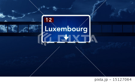 Luxembourg Highway Road Sign at Night Luxembourg Highway Road Sign at Night 15127064