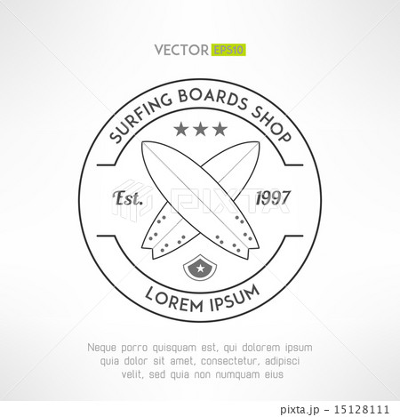 Surfing company label logo made in modern vintage design. T-shirt print. Surfboards emblem. Vector 15128111
