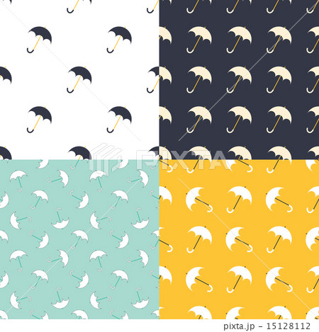 Umbrella seamless patterns set in modern clean and simple design. Parasol backgrounds set. Vector 15128112