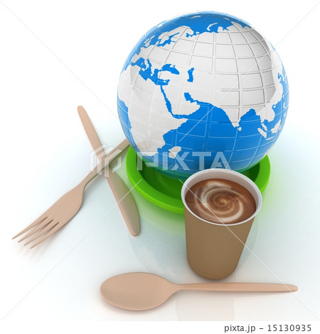 Coffe in fast-food disposable tableware and earth Coffe in fast-food disposable tableware and earth 15130935