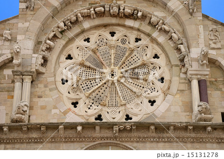 Detail of unique eleven-blade rose window 15131278