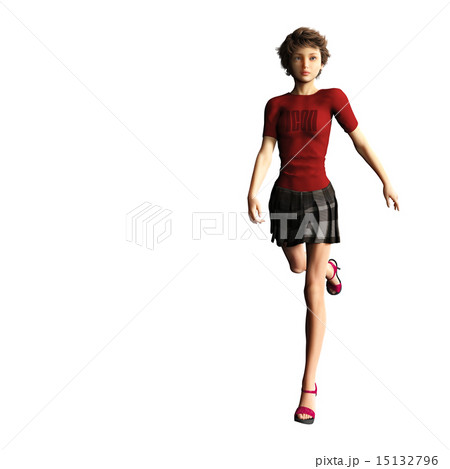 歩く赤いTシャツの女性 perming 3DCG イラスト素材 歩く赤いTシャツの女性 perming 3DCG イラスト素材 15132796