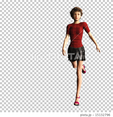 歩く赤いTシャツの女性 perming 3DCG イラスト素材 歩く赤いTシャツの女性 perming 3DCG イラスト素材 15132796