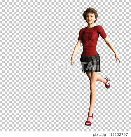 歩く赤いTシャツの女性 perming 3DCG イラスト素材 歩く赤いTシャツの女性 perming 3DCG イラスト素材 15132797