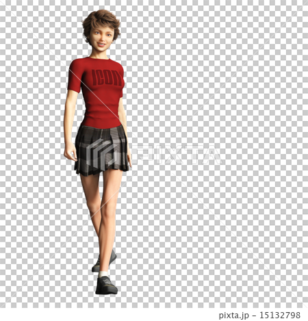 歩く赤いTシャツの女性 perming 3DCG イラスト素材 歩く赤いTシャツの女性 perming 3DCG イラスト素材 15132798