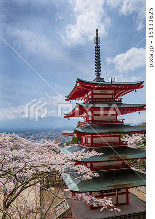 桜が満開の新倉山浅間神社 15133625