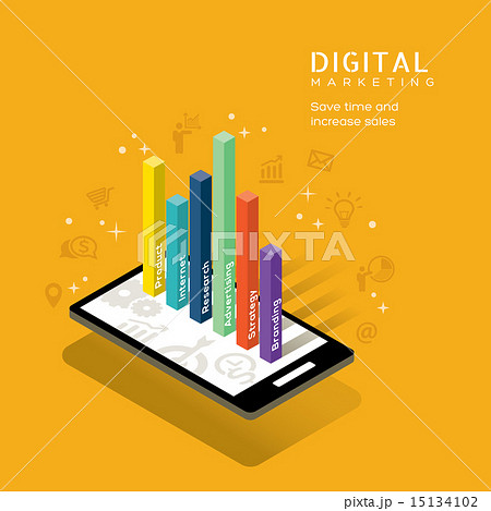 digital marketing concept with graph on smartphone 15134102