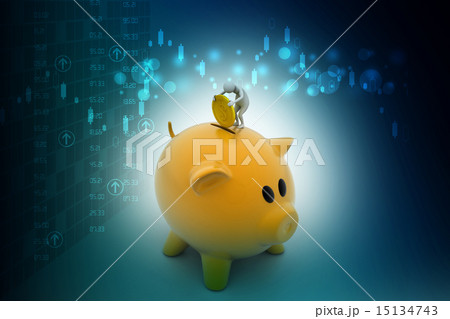 Business man put coin into piggy bank 15134743
