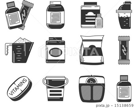 Black icons vector collection of sports nutrition 15138659
