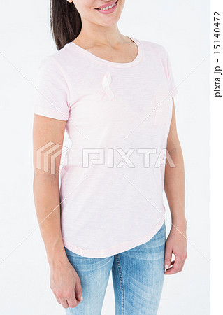 Smiling women in pink for breast cancer awareness 15140472