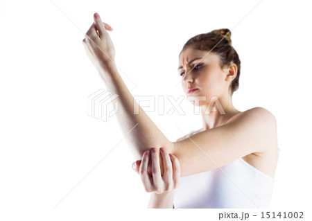 Fit woman with elbow injury 15141002