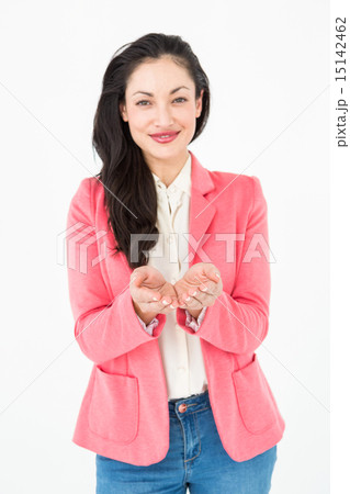 Elegant brunette showing with her hands 15142462
