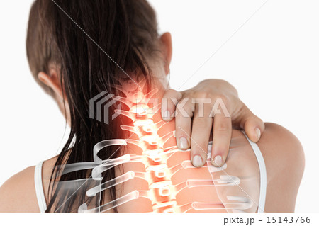 Highlighted spine of woman with neck pain 15143766
