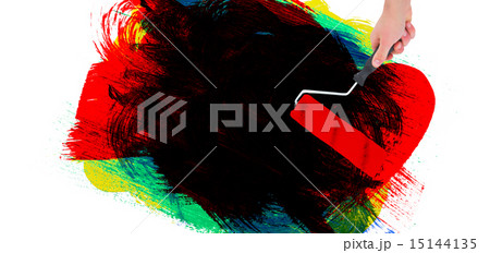 Composite image of handyman holding paint roller Composite image of handyman holding paint roller 15144135