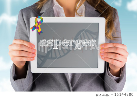 Asperger against blue medical background with dna and ecg 15144580