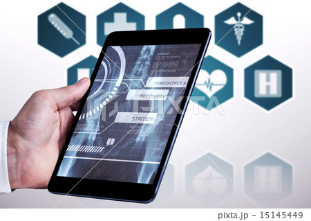 Composite image of man using tablet pc 15145449