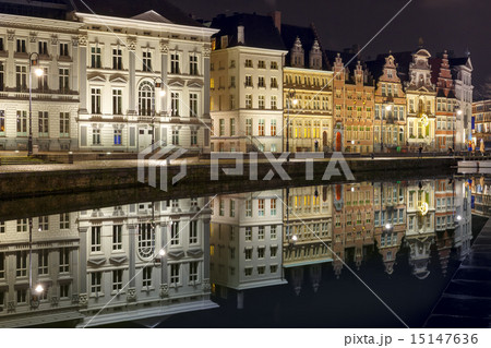 Quay Korenlei in Ghent town at night, Belgium 15147636