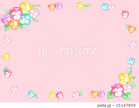フレーム 枠 額縁 花柄 花 パンジー カラフル 春 可愛い 植物 春の花 花壇 フラワーアレンジメのイラスト素材