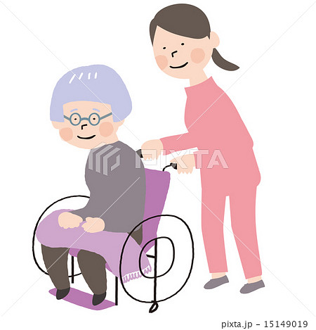 車椅子を押す女性スタッフ 15149019