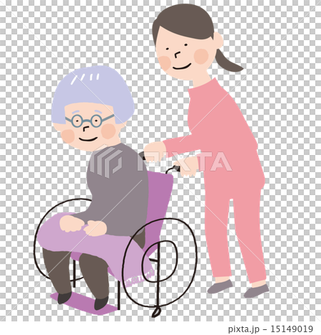 車椅子を押す女性スタッフ 15149019