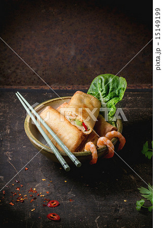 Spring rolls with vegetables and shrimps 15149199