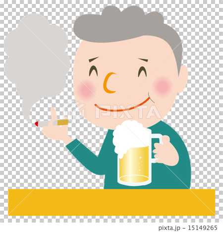 ビールを飲んでタバコを吸う男性のイラスト素材