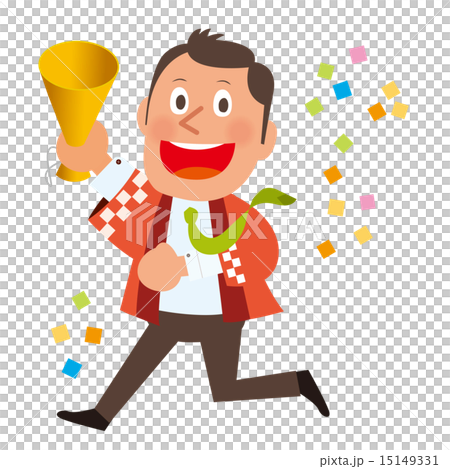 メガホン持つ赤いはっぴの男性店員さん02 15149331