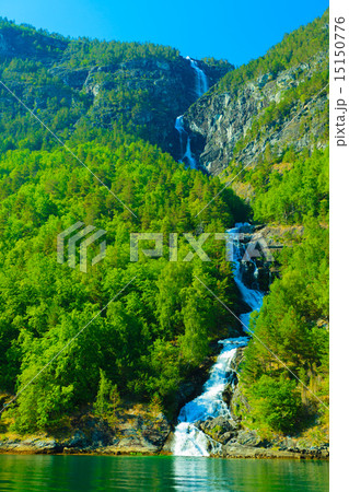 Beautiful waterfall in Norway fjords 15150776